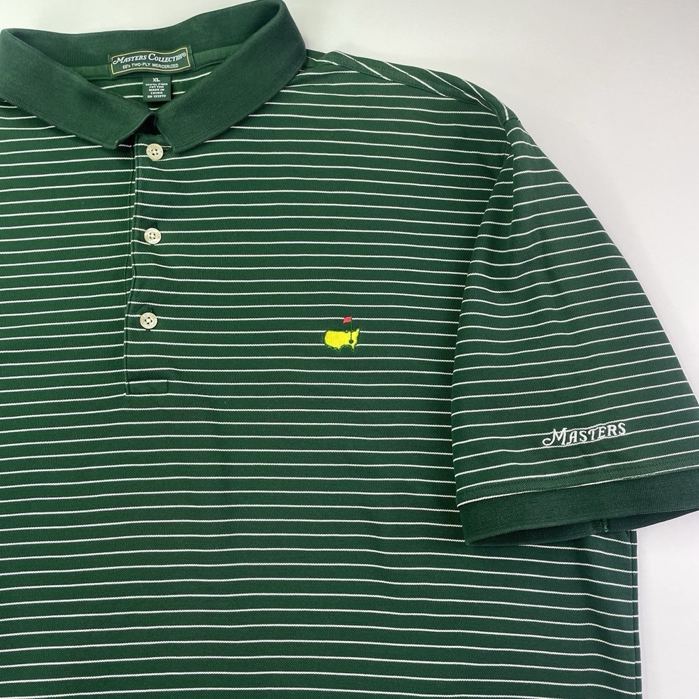 Masters Collection Polo Shirt Men's XL Green Striped 60s Two-Ply Short Sleeve